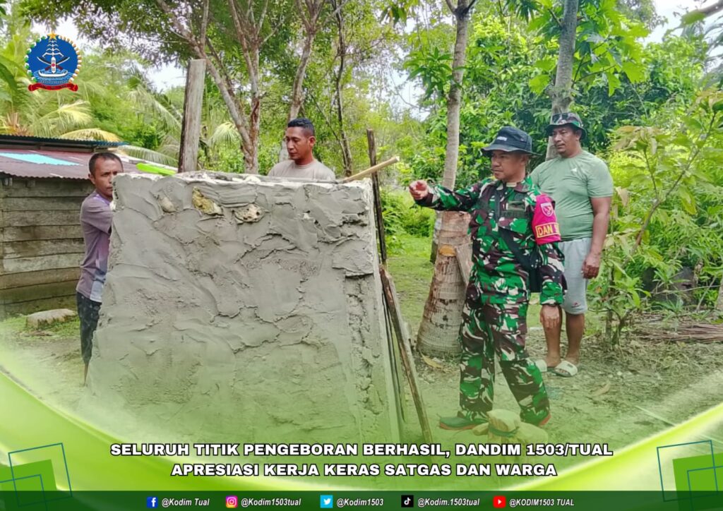 Personil Satgas TMMD Kodim Tual bersemangat kebut sejumlah pekerjaan fisik demi percepatan pembangunan.
