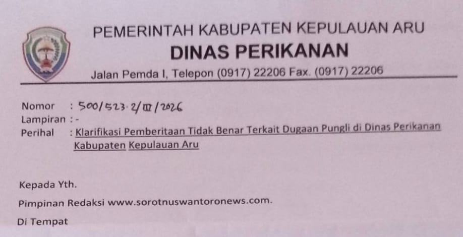 Berita Dugaan Pungli di Dinas Perikanan Kabupaten Kepulauan Aru, Dinilai Tidak Benar dan Menyesatkan