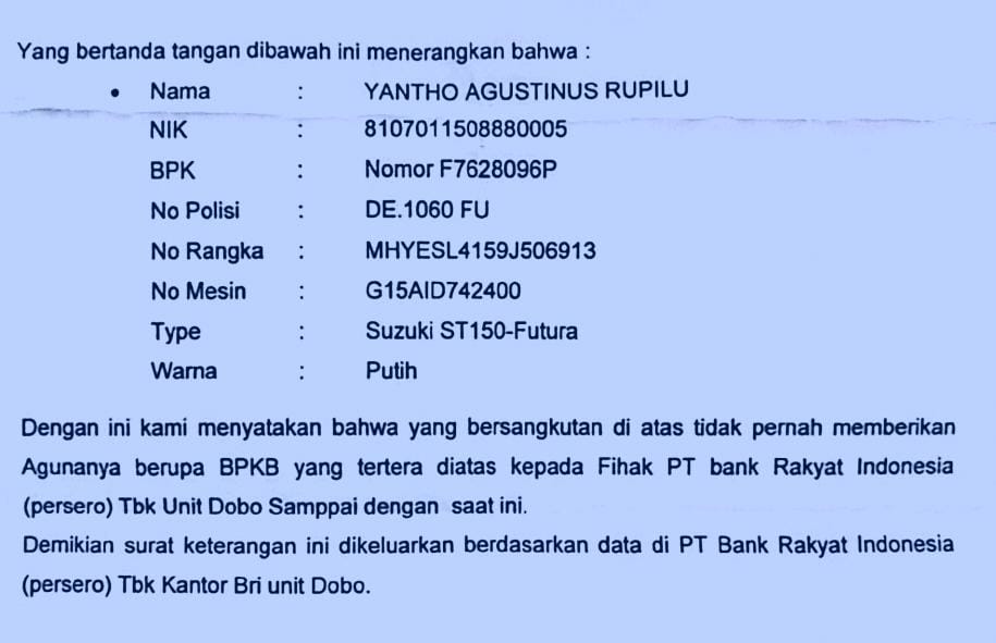 PENGUMUMAN KEHILANGAN BPKB